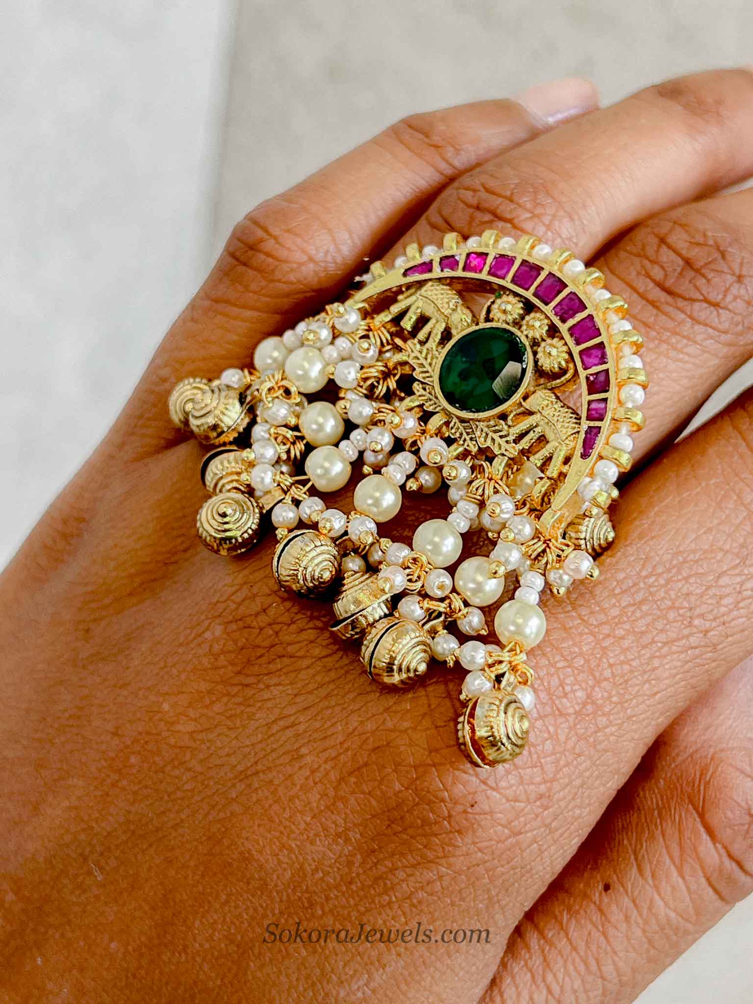 Ghungroo Bead Elephant Ring
