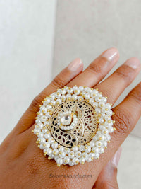 Large Round Kundan Pearl Ring
