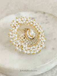 Large Round Kundan Pearl Ring