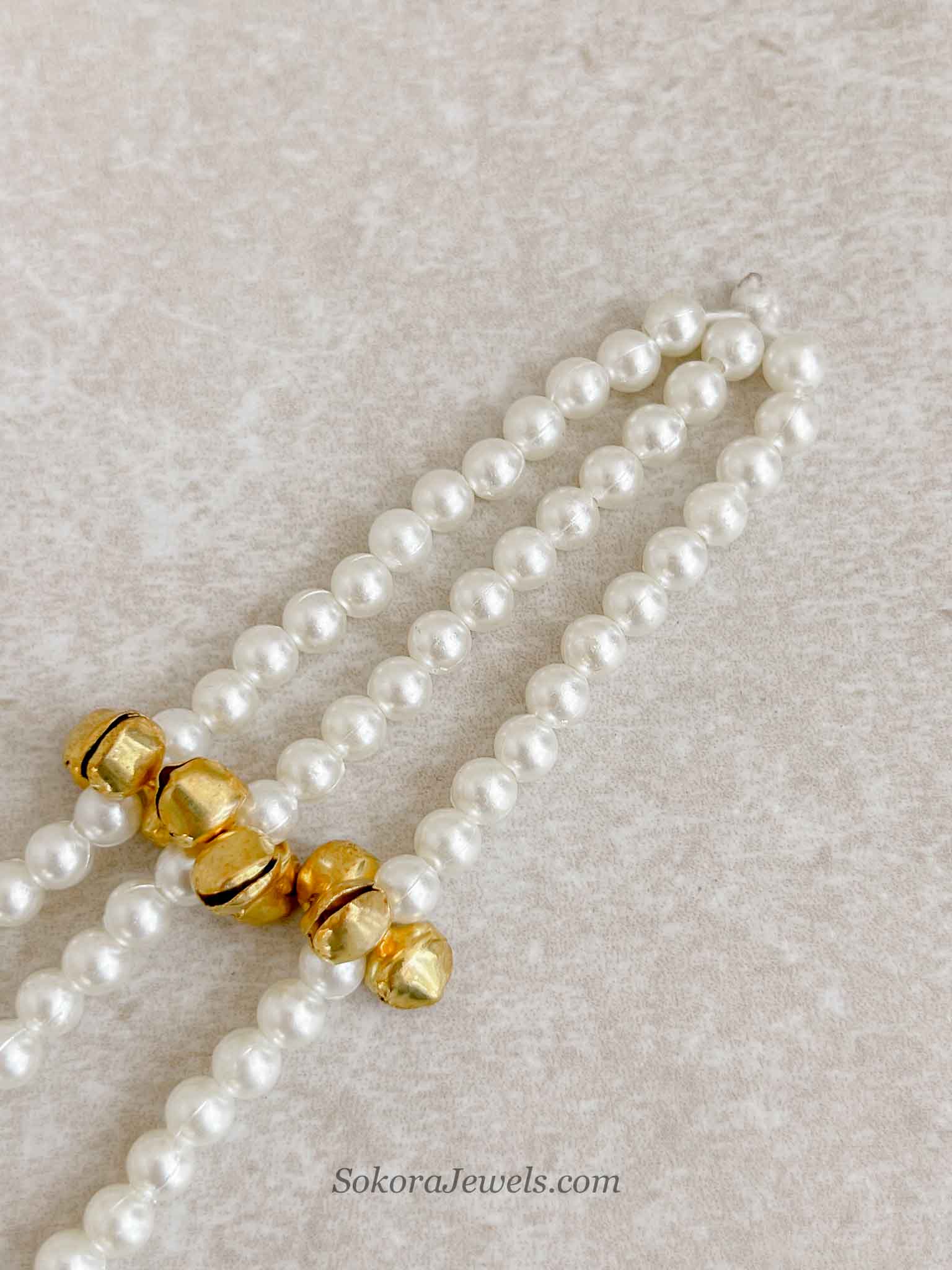 Gold Pearl Paranda Hair Accessory with Jhumki Tassels