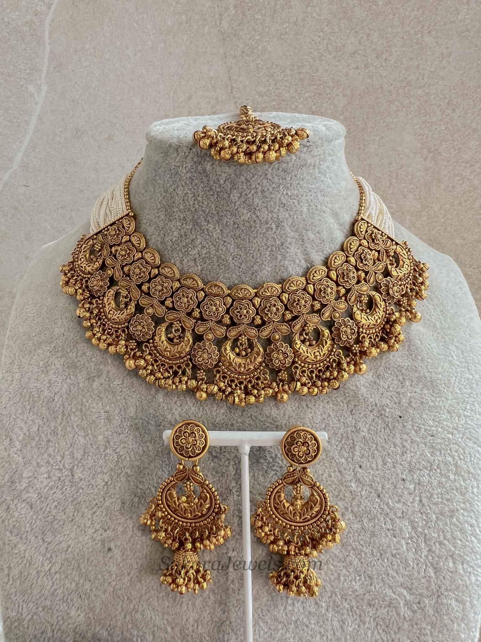 Matt Gold South Indian Bridal Necklace Set