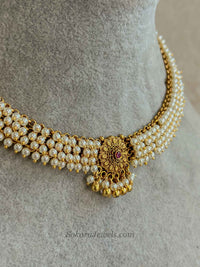 Pearly Ruby Floral Necklace Set