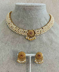 Pearly Ruby Floral Necklace Set