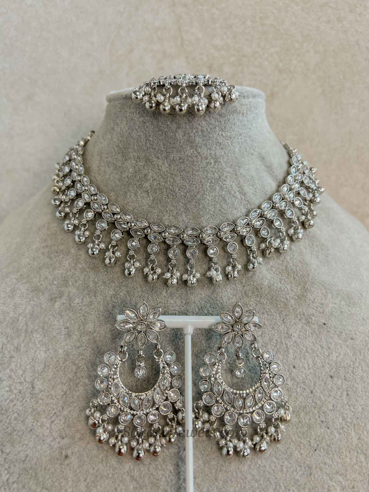 Silver Ghungroo Necklace Set - Silver