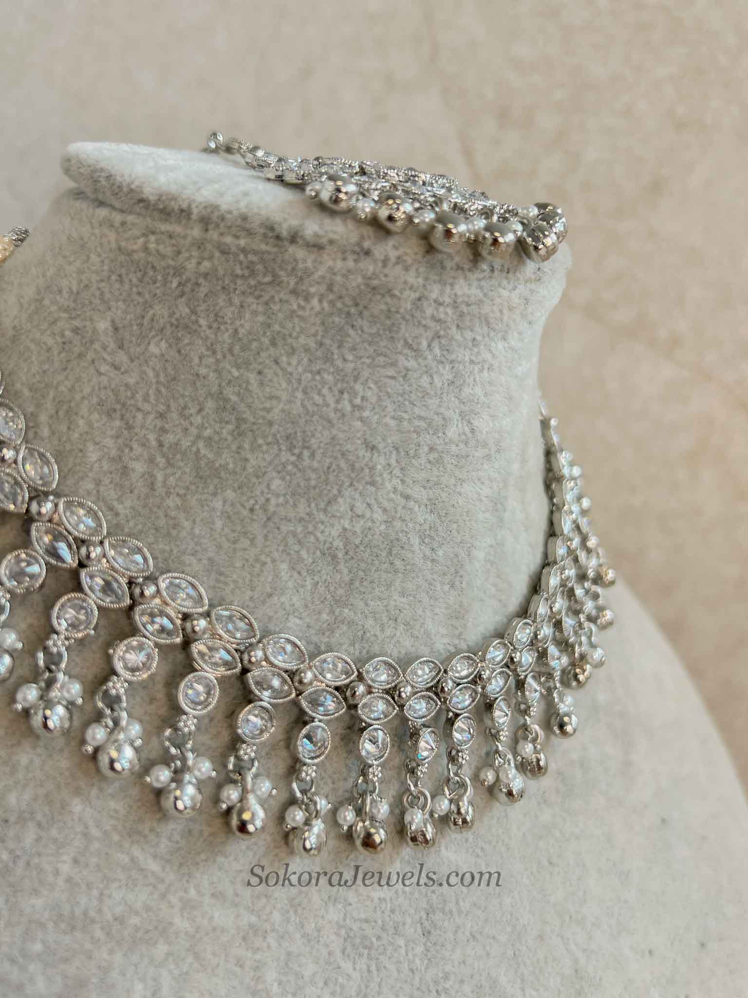 Silver Ghungroo Necklace Set - Silver