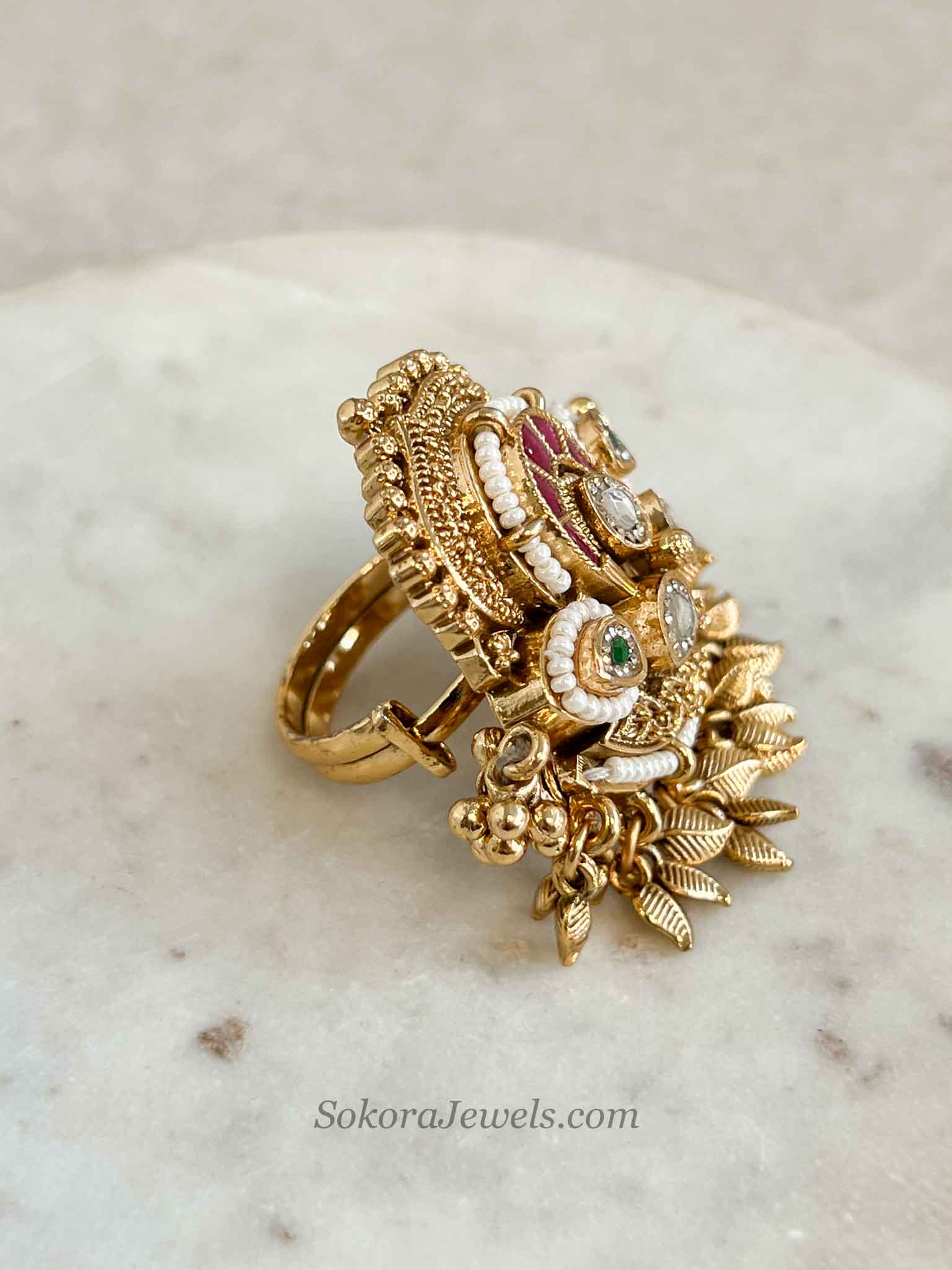 Ruby Green Kashmiri Kundan Ring