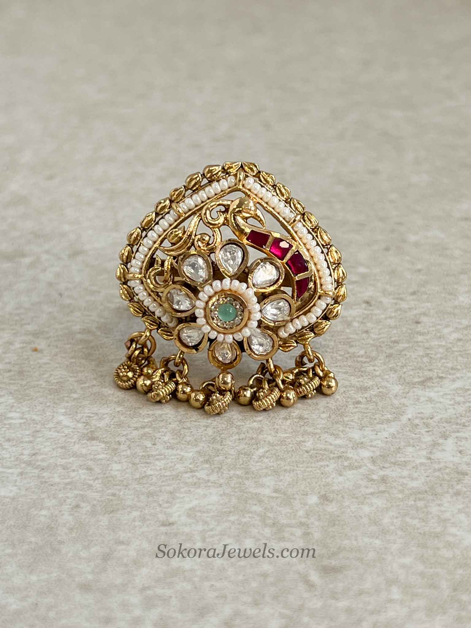 Peacock Kashmiri Kundan Ring