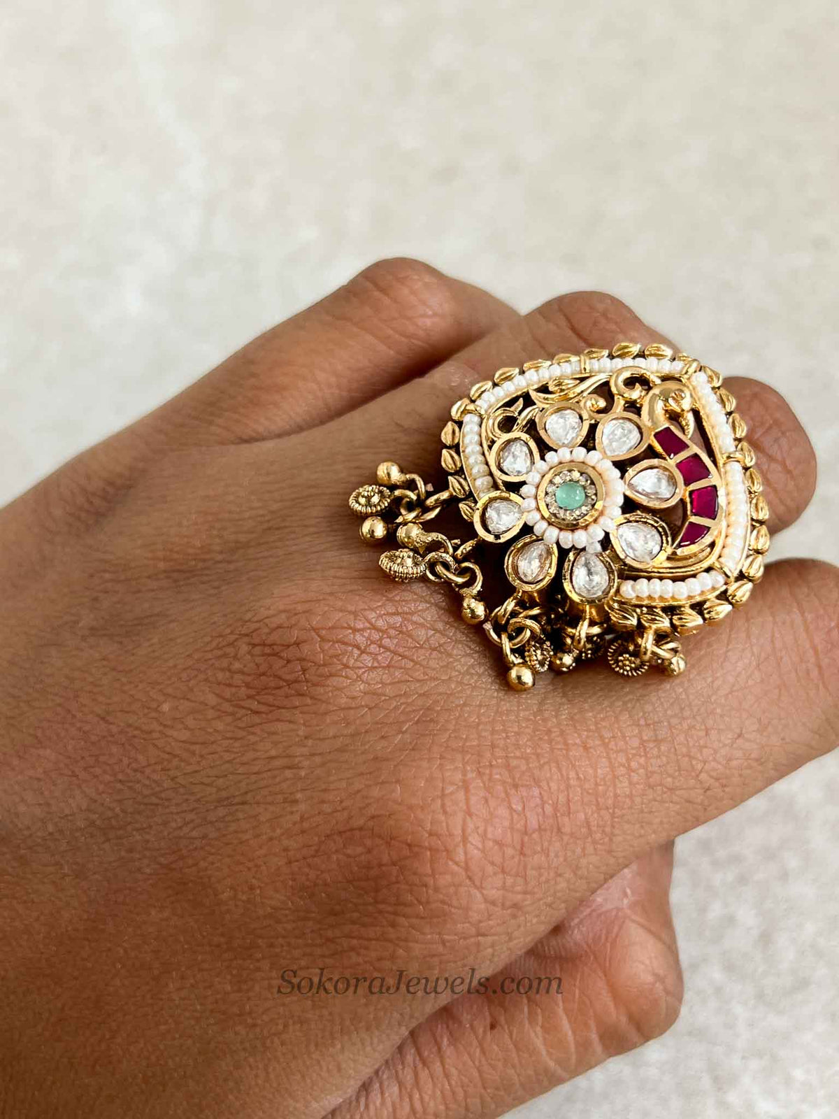Peacock Kashmiri Kundan Ring