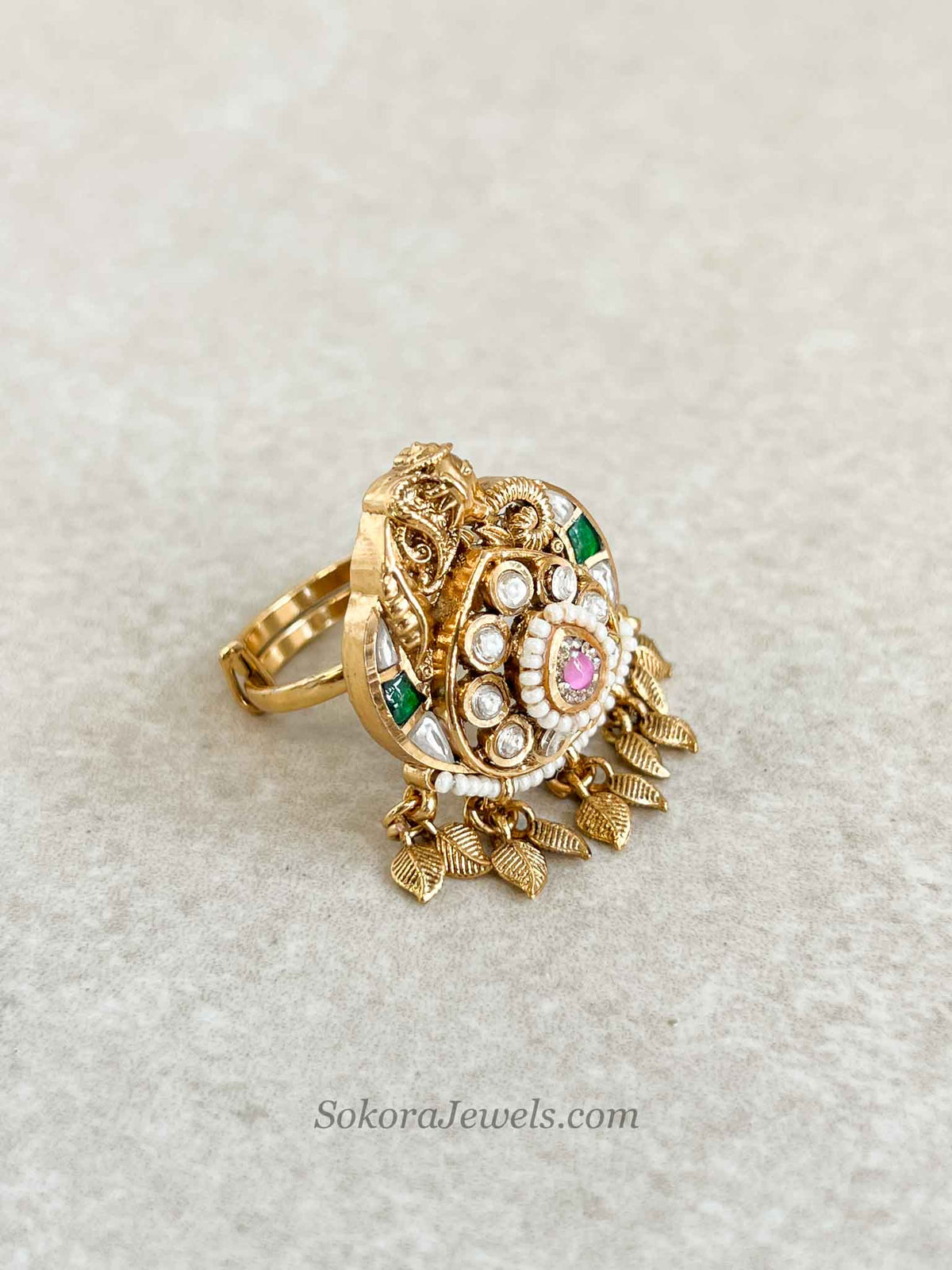 Elephant Kashmiri Kundan Ring