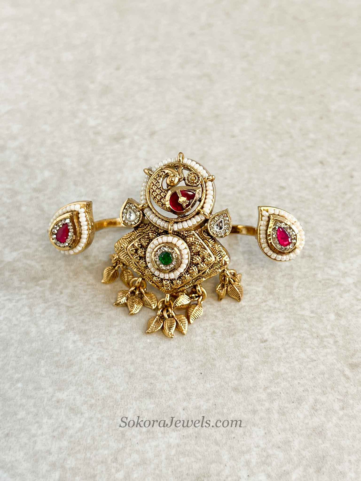 Wide Peacock Kashmiri Kundan ring