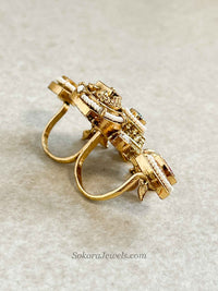 Wide Peacock Kashmiri Kundan ring
