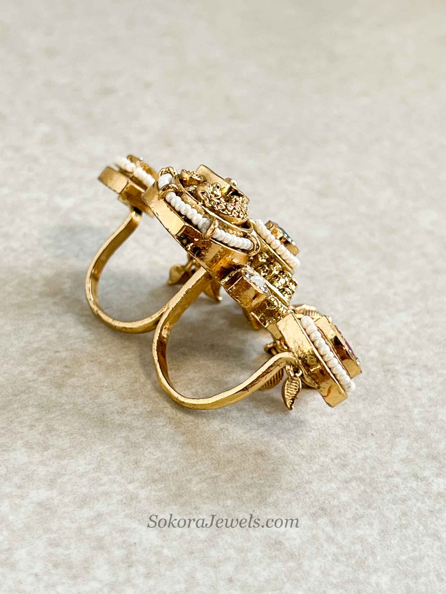 Wide Peacock Kashmiri Kundan ring