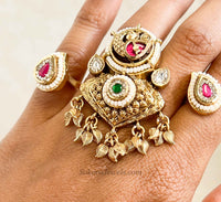 Wide Peacock Kashmiri Kundan ring