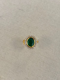 Oval Kundan Ring - Green