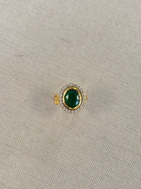 Oval Kundan Ring - Green