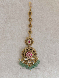 Ruby Green Kundan Bridal Tikka