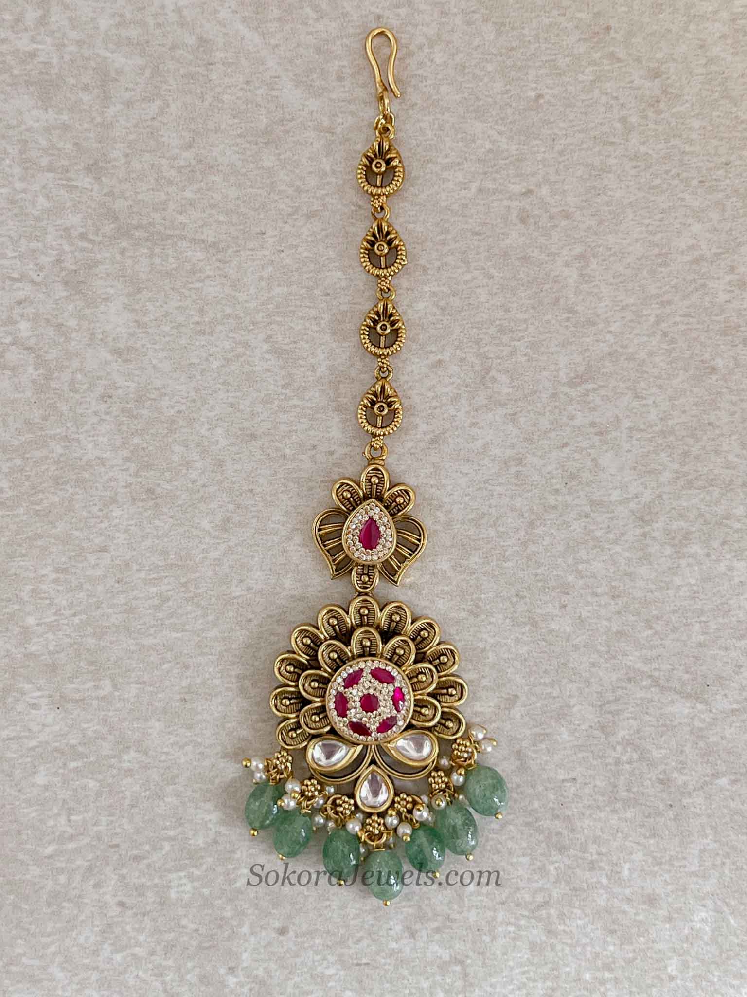 Ruby Green Kundan Bridal Tikka