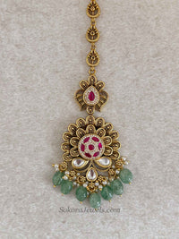 Ruby Green Kundan Bridal Tikka