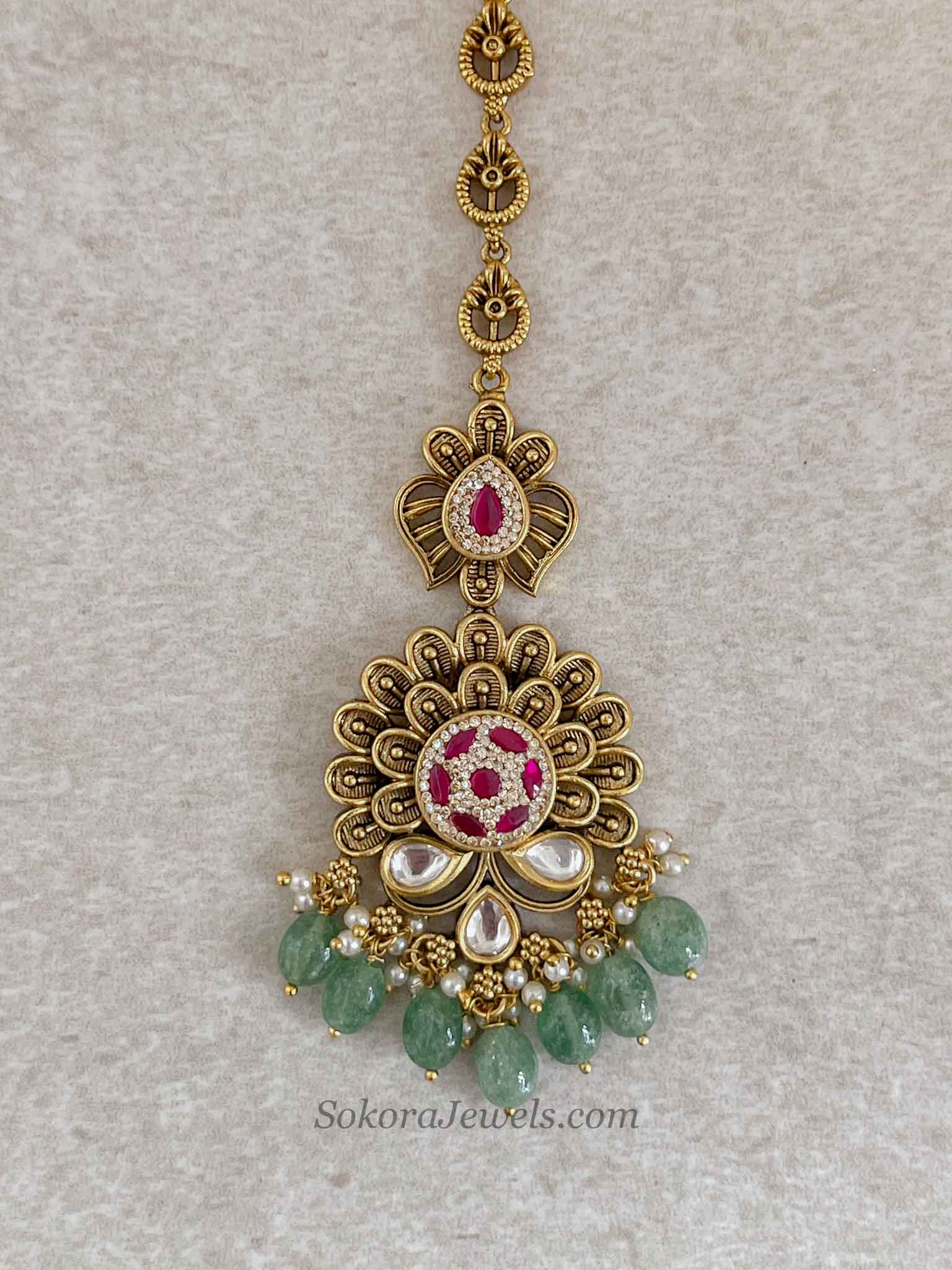 Ruby Green Kundan Bridal Tikka