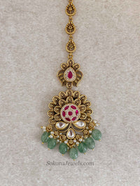 Ruby Green Kundan Bridal Tikka