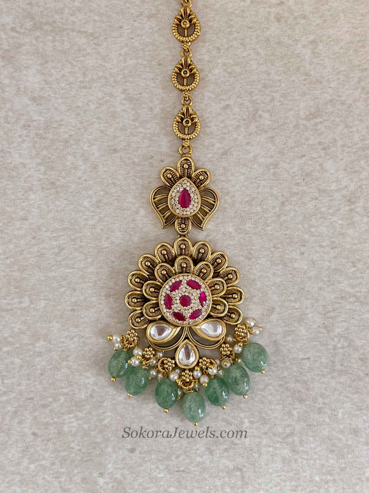 Ruby Green Kundan Bridal Tikka