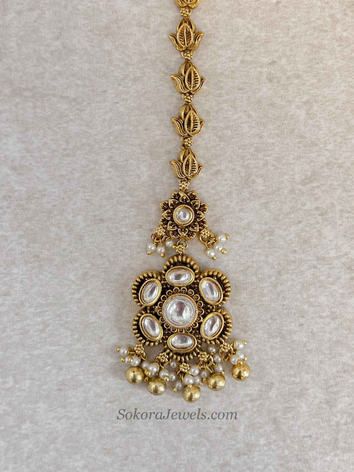 Gold Plated Floral Kundan Gold Ball Tikka