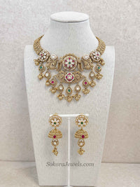 Heritage Gold Plated Peacock Motif Necklace Set – Ruby, Emerald & Kundan