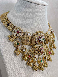 Heritage Gold Plated Peacock Motif Necklace Set – Ruby, Emerald & Kundan