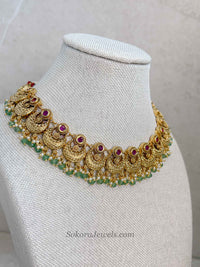 Gold, Green Bead and Ruby Set with Jhumka Earrings