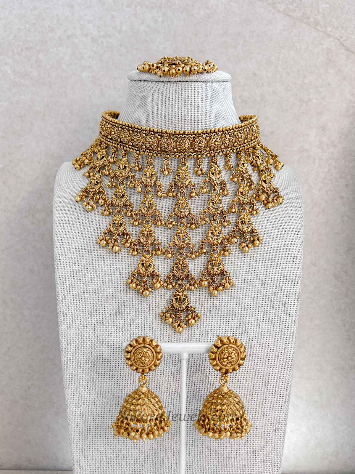 Rashmi Temple Tasselled Choker Set with Jhumkas