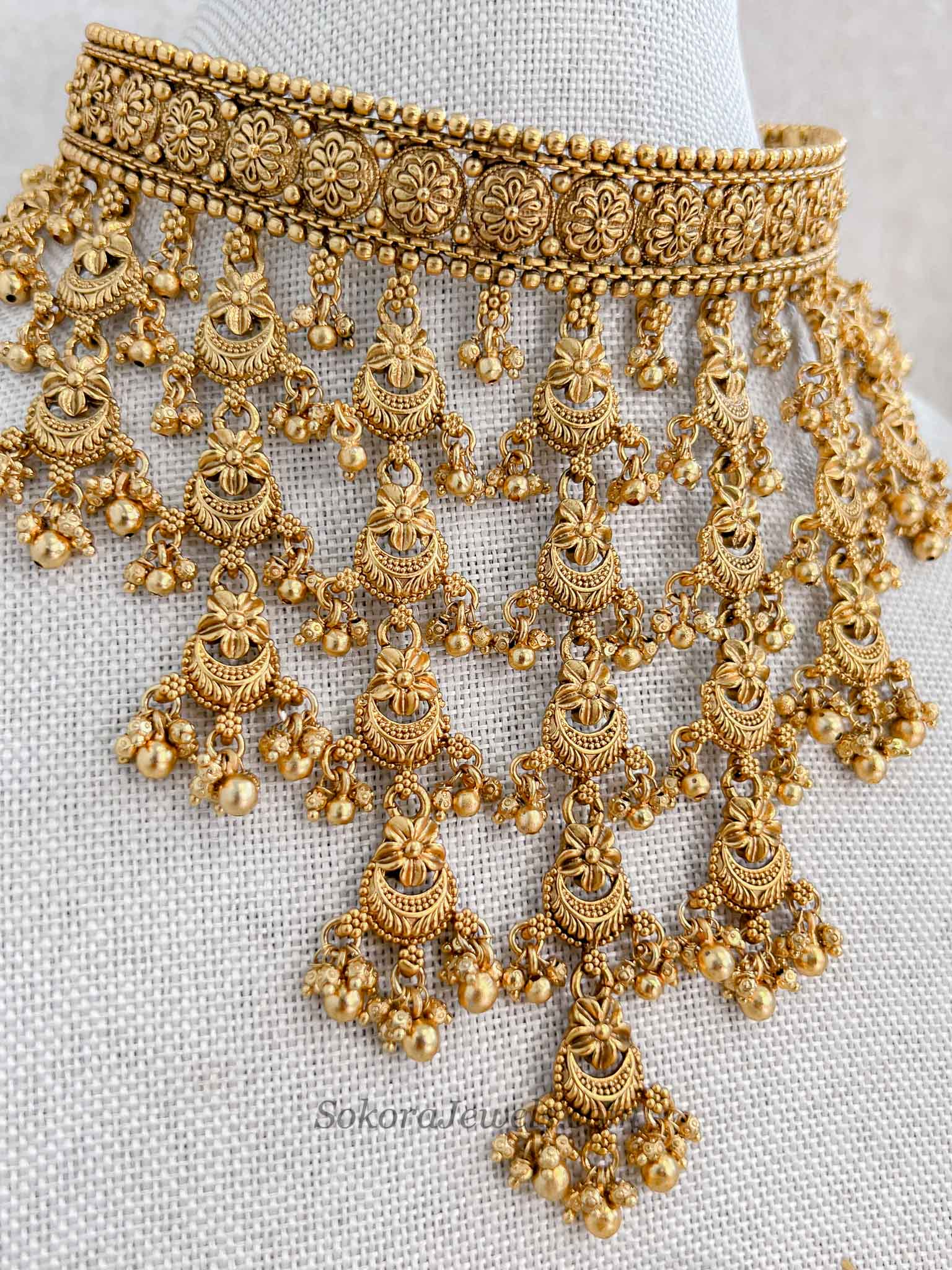 Rashmi Temple Tasselled Choker Set with Jhumkas