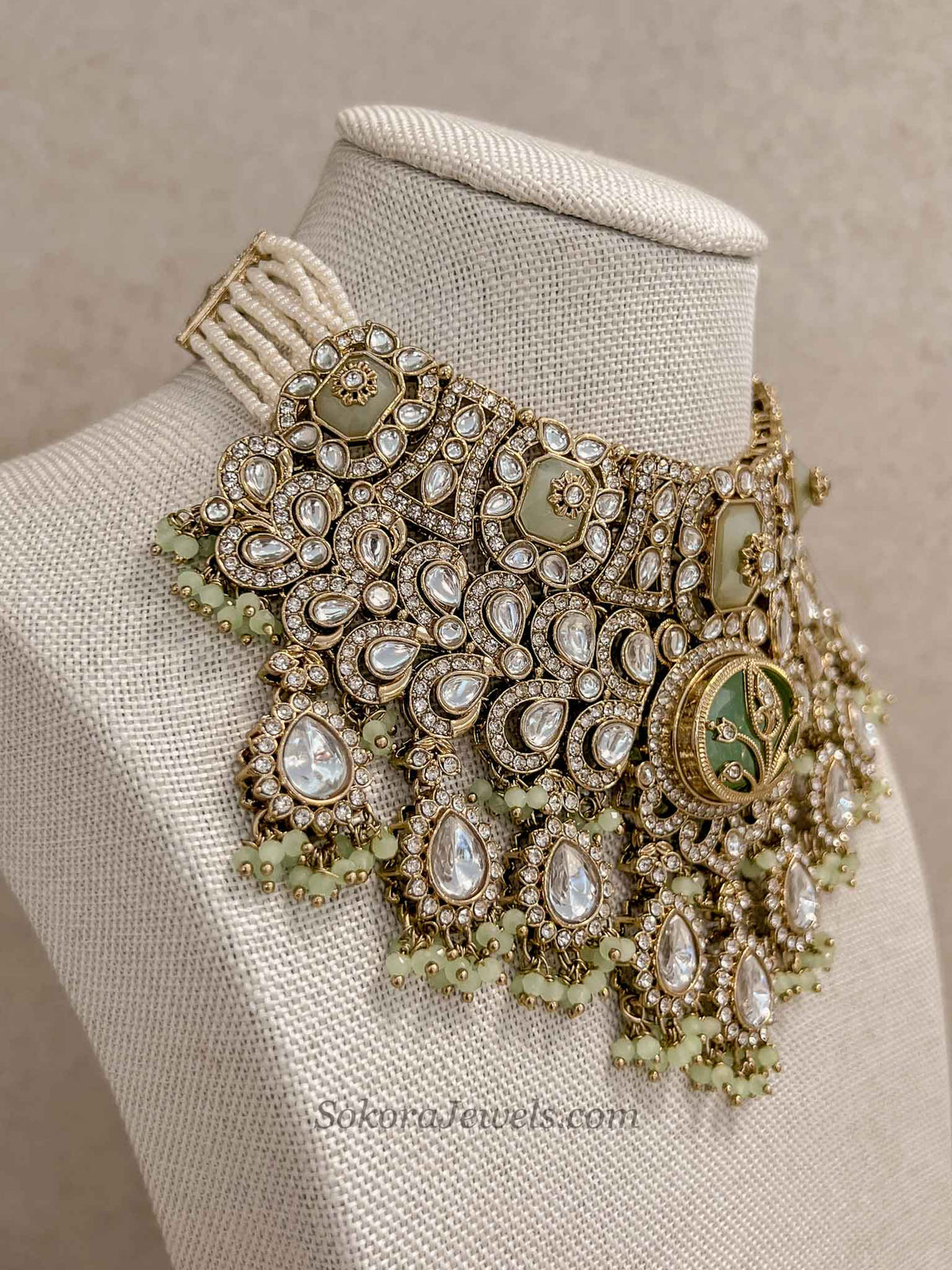 Arpana Sage Green Kundan Complete Bridal Choker set