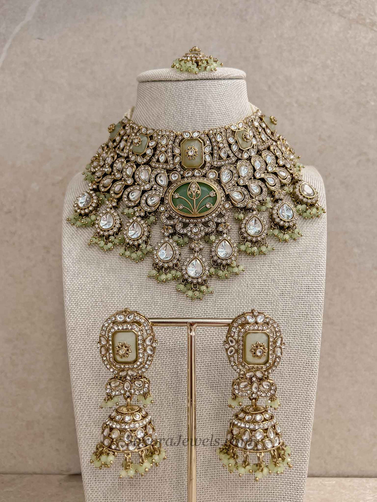 Arpana Sage Green Kundan Complete Bridal Choker set