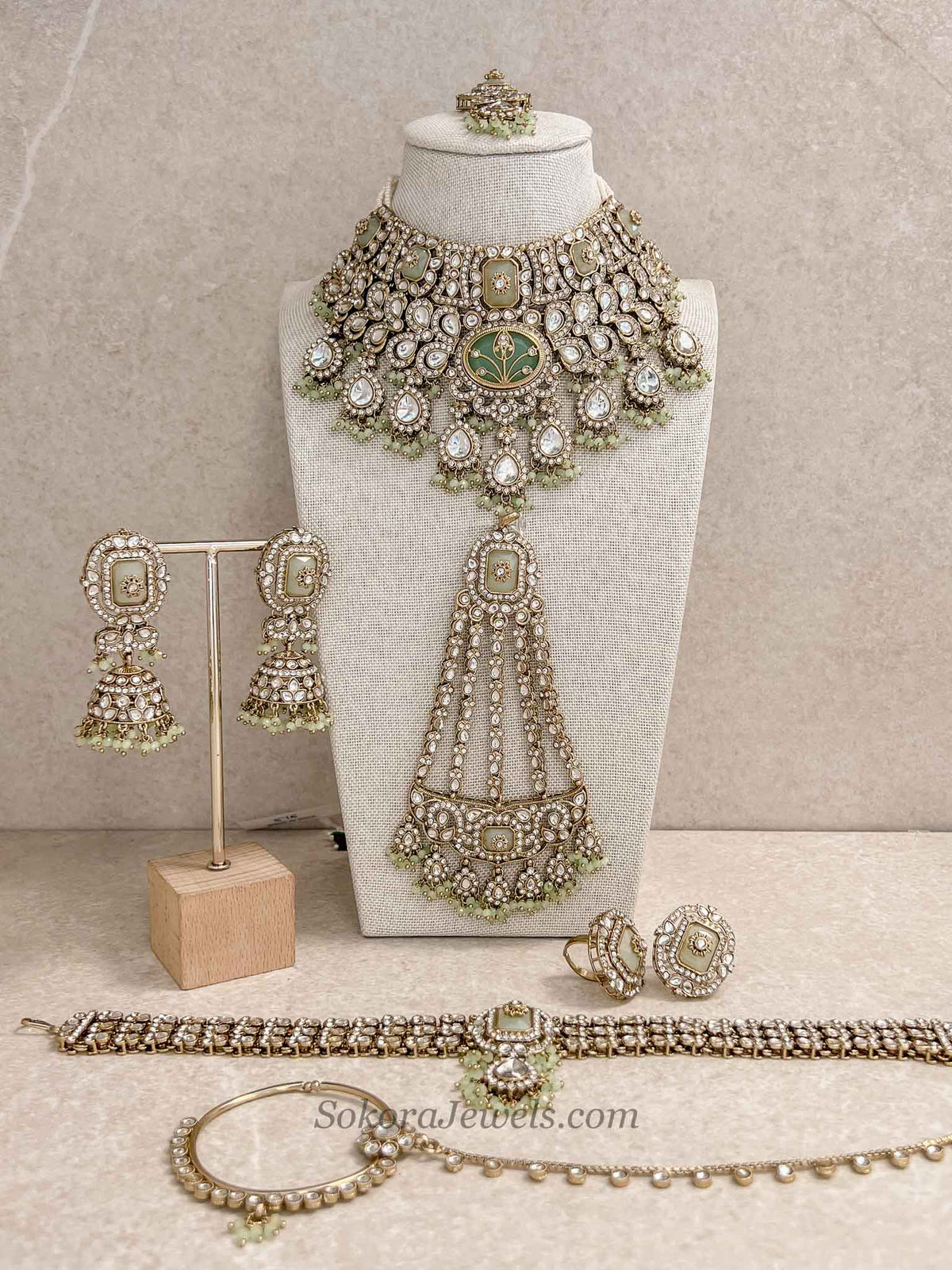 Arpana Sage Green Kundan Complete Bridal Choker set