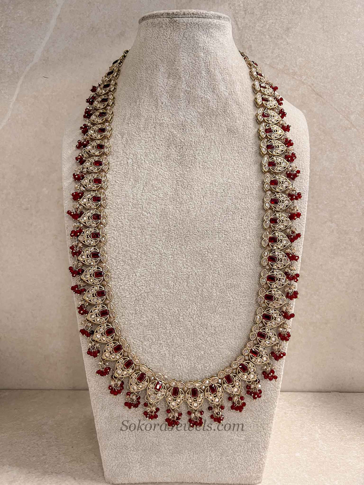 Maroon Long Bridal Haar Necklace
