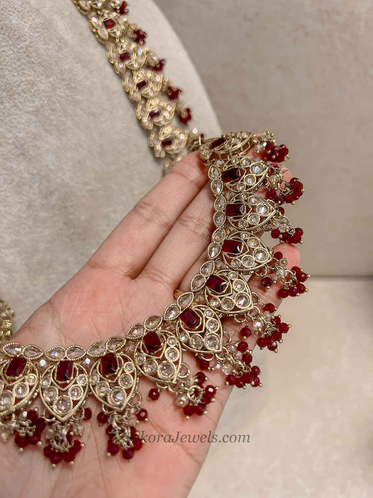 Maroon Long Bridal Haar Necklace