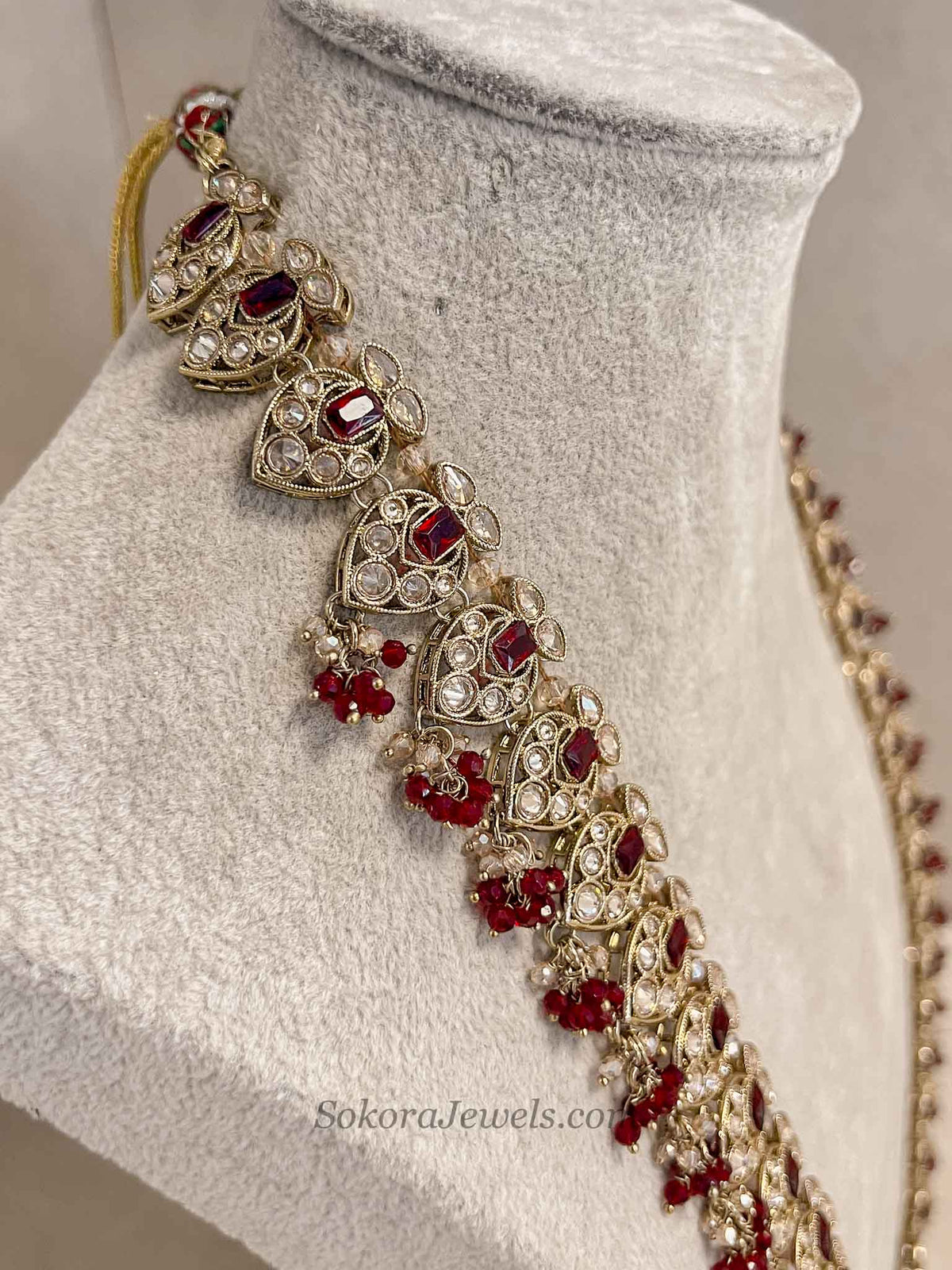 Maroon Long Bridal Haar Necklace