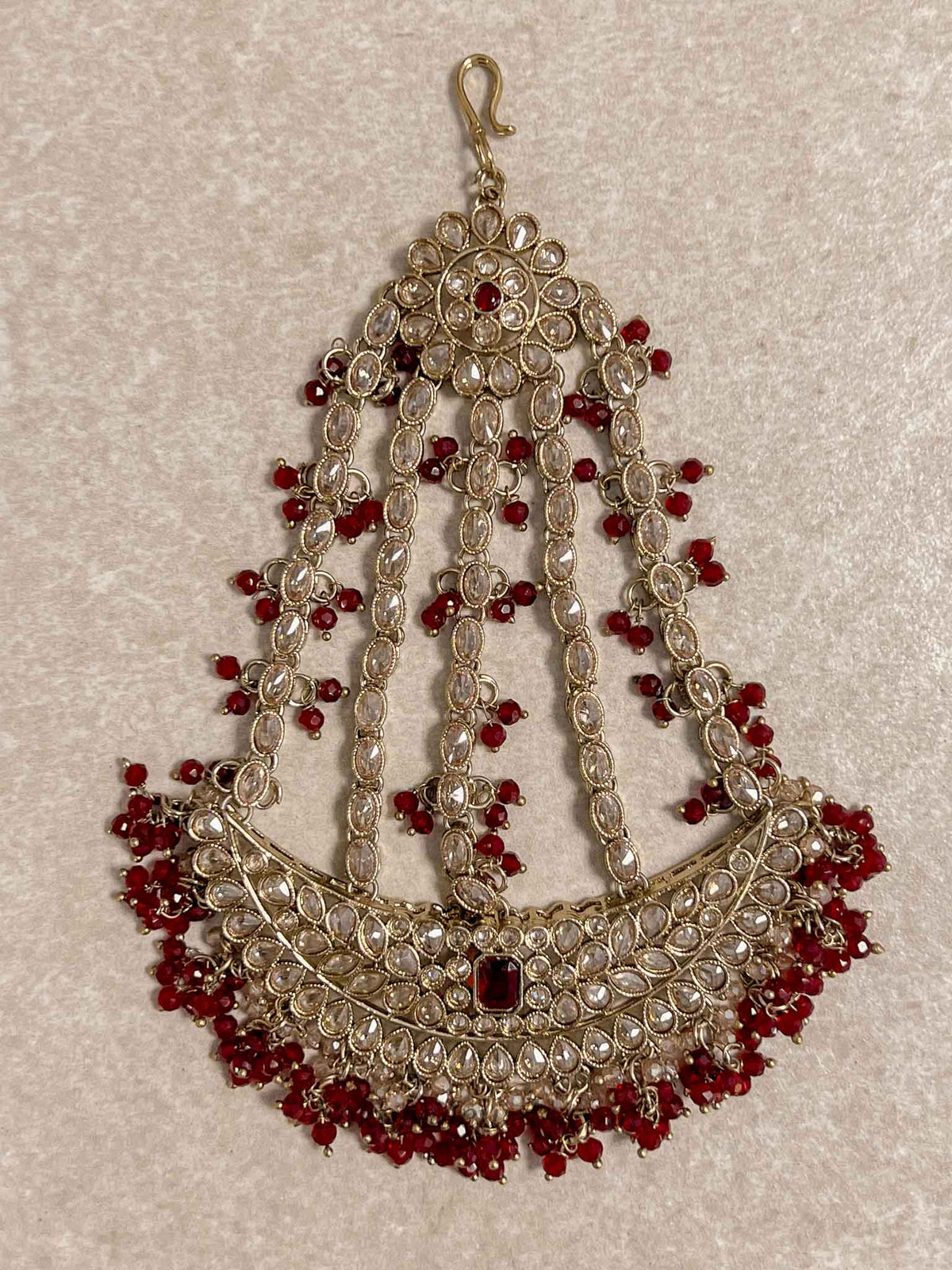 Antique Gold Maroon Jhumar