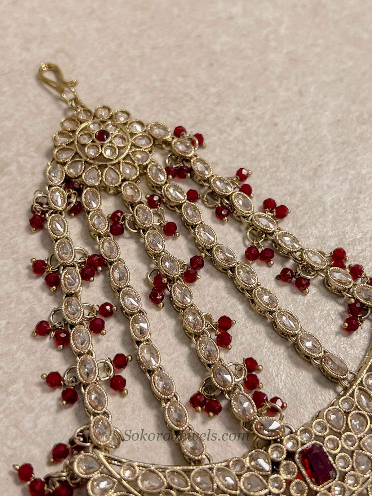 Antique Gold Maroon Jhumar