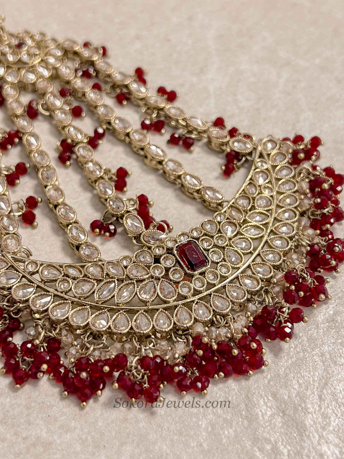 Antique Gold Maroon Jhumar