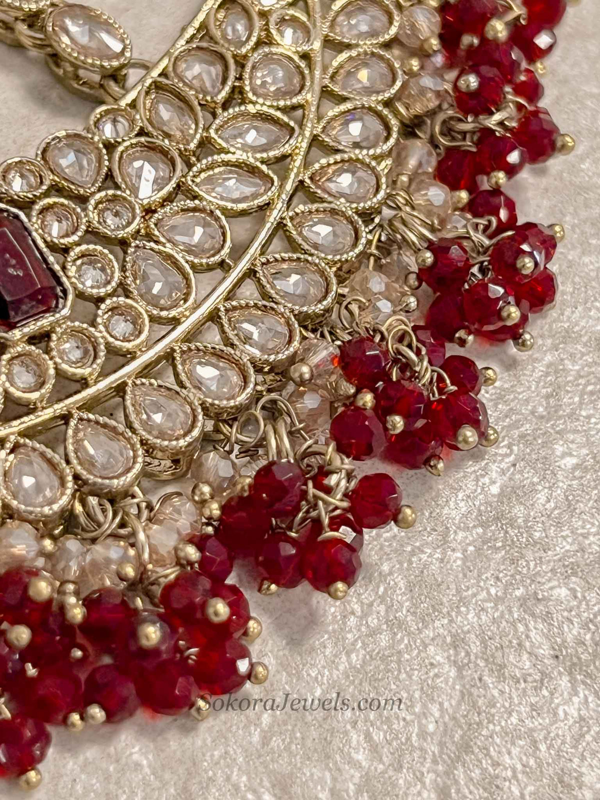 Antique Gold Maroon Jhumar