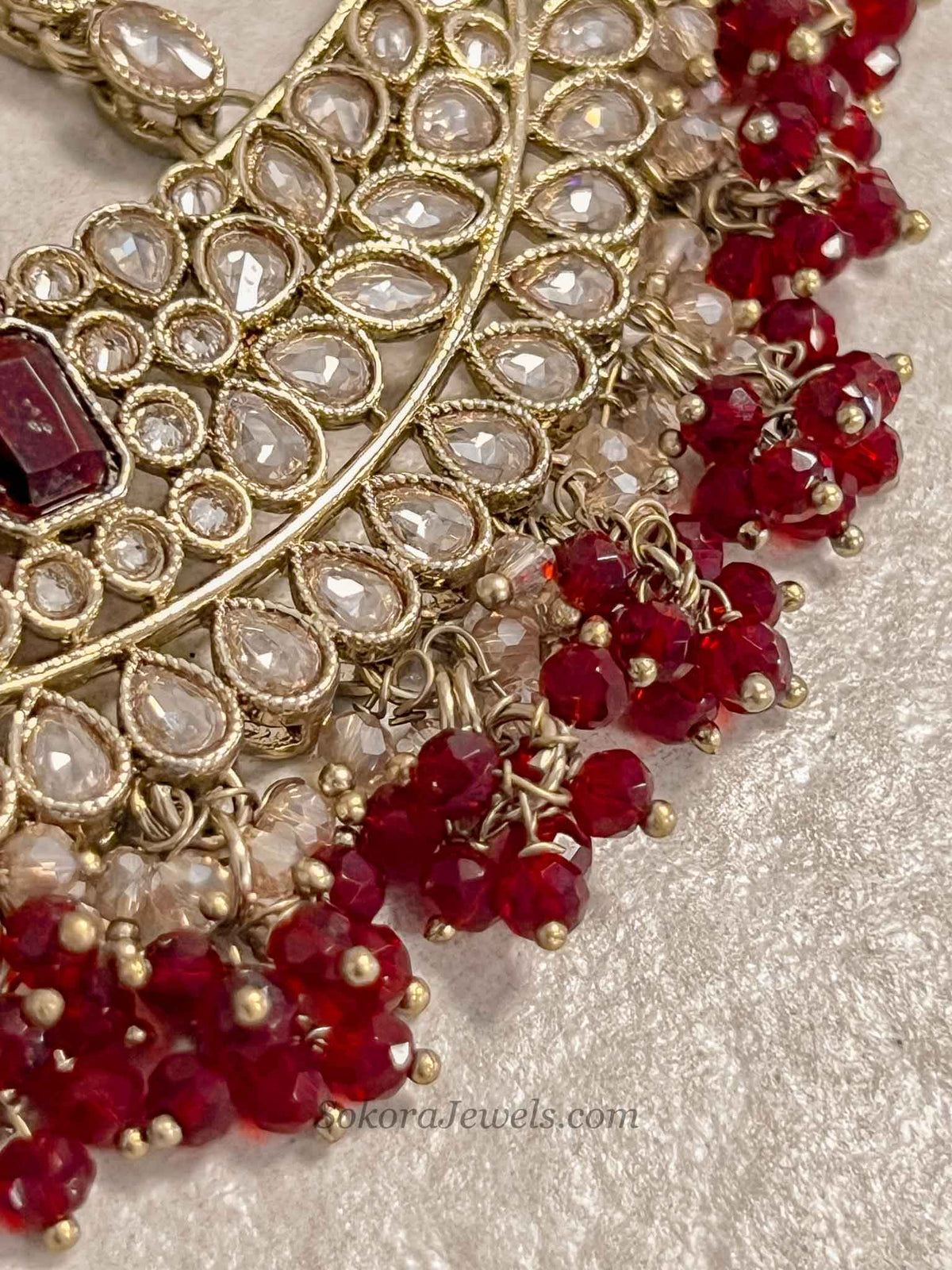 Antique Gold Maroon Jhumar