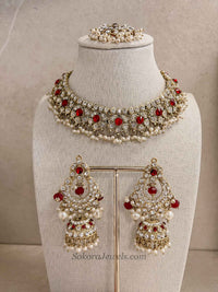 Red Necklace Set with Jhumka Earrings