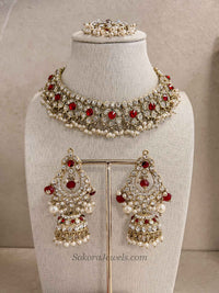 Red Necklace Set with Jhumka Earrings