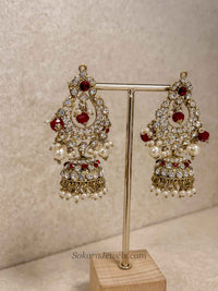 Red Necklace Set with Jhumka Earrings