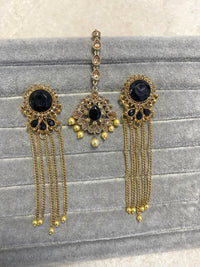 Antique Earrings & Tikka set - Black