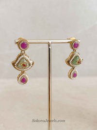 Ruby & Light Green Pendant Mala Necklace Set