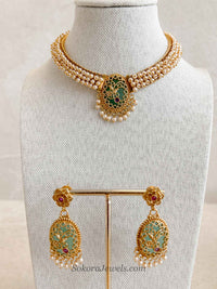 Pearly Green & Ruby Motif Choker set