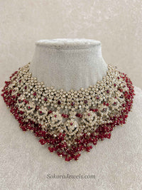 Amelia Maroon V-Shape Bridal Necklace Set