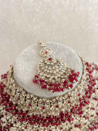 Amelia Maroon V-Shape Bridal Necklace Set